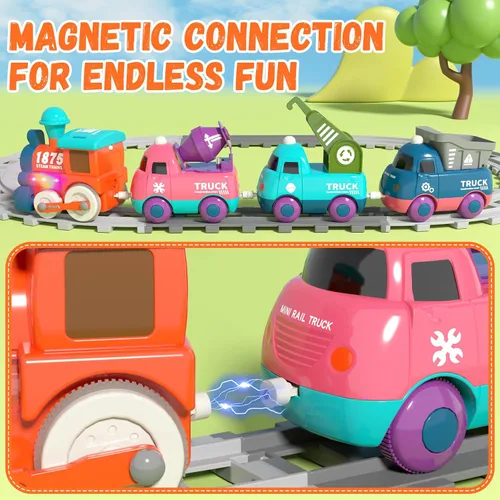 Miniatura 5 de Juego de tren eléctrico para niños pequeños, juguetes de tren magnético con luz y música, juego de pista de tren para niños pequeños de 3 a 5 años