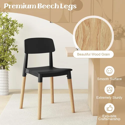 Miniatura 6 de Giantex Juego de 4 sillas de comedor modernas, juego de sillas laterales de plástico con patas de madera resistentes, respaldo ergonómico y asiento