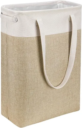 Miniatura 17 de Cesta de ropa sucia con asas beige y marrón, cesta de lavandería delgada plegable, cesta de ropa sucia estrecha, bolsa de lavandería plegable, cesto