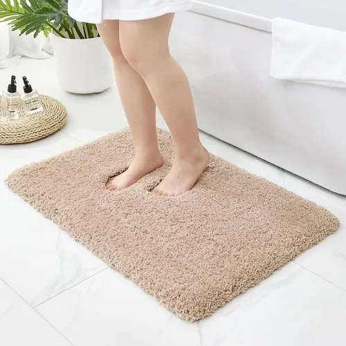 Alfombras de baño antideslizantes, lavables, ultra gruesas, suaves, de microfibra absorbente, de látex de espuma de alta densidad, con respaldo Beige
