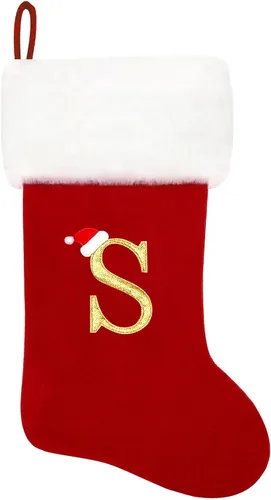Miniatura 209 de Calcetines de Navidad bordados de 20 pulgadas con monograma, terciopelo negro con puño de felpa blanca supersuave, adornos clásicos para decoración