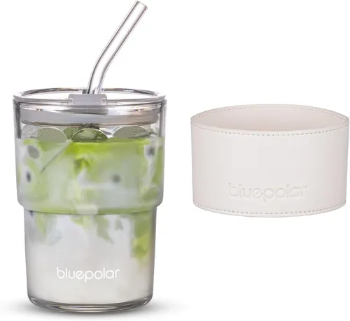 Miniatura 13 de BLUEPOLAR - Vaso de agua de vidrio de 13 oz/400 ml con popote y tapa sellada para llevar, vaso de café helado de pared gruesa, vaso de vidrio
