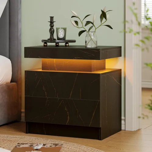 Miniatura 11 de Mesita de noche LED Mesita de noche LED con luces LED, mesa auxiliar moderna con 2 cajones para dormitorio, gris claro