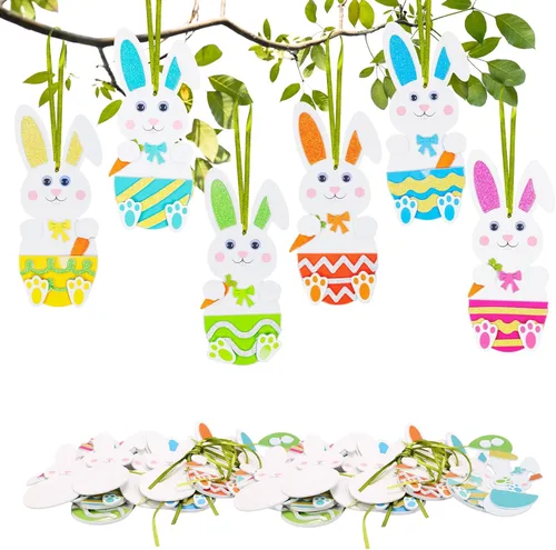 Fennoral Paquete de 24 calcomanías de espuma de conejo de Pascua para niños, para hacer tu propio conejo de Pascua, manualidades y manualidades para