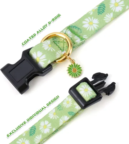 Miniatura 6 de Collar de perro de algodón hecho a mano para perros pequeños, medianos y grandes, margarita verde con colgante, collares de perro lindos (pequeño)