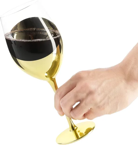 Miniatura 5 de MyGift Juego de 4 copas de vino de latón moderno con tallo largo para vino blanco o tinto con elegante diseño angular Latón (juego de 4)