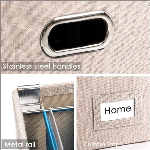 Miniatura 6 de PRANDOM Caja Organizadora de Archivos - Juego de 2 Cajas Plegables Decorativas de Lino para Almacenamiento de Archivos Colgantes con Tapas para Gris