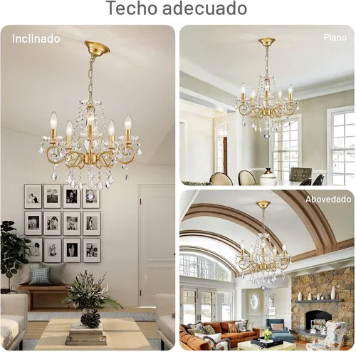 Miniatura 5 de ANJIADENGSHI Mini Candelabro de Cristal K9 Cristal Dorado para Sala de Estar, Dormitorio, Comedor, Isla de Cocina, Entrada, 5 Bombillas E12, Alto