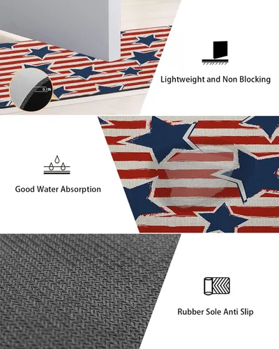 Miniatura 2 de Tapete de baño con bandera de estrellas y rayas para bañera, antideslizante, de secado rápido y absorbente, tierra de diatomeas, fregadero