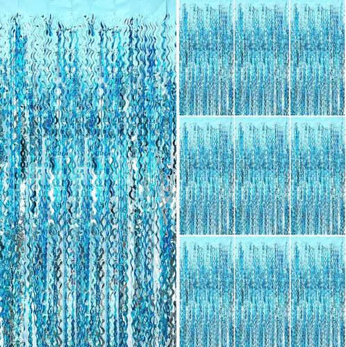 Miniatura 18 de Decoraciones de fiesta con serpentinas azules, fondo de flecos azul pálido, decoración de cumpleaños azul claro, favor de cumpleaños de Frozen