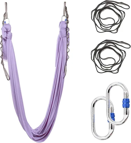 Miniatura 15 de Juego de columpio de yoga de seda aérea de 5.5 yardas - Kit de hamaca de yoga aérea antigravedad volador para fitness, tela de tricot de nailon