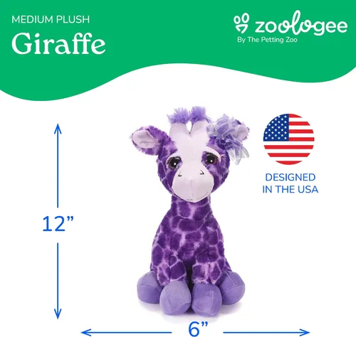 Miniatura 6 de The Petting Zoo Peluche de jirafa morada, animales del zoológico de Lash'z, juguete de peluche de jirafa de 12 pulgadas