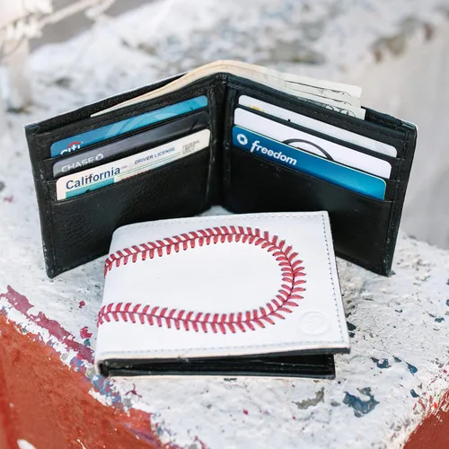 Miniatura 3 de Billetera de cuero de béisbol para hombre de Pro Style Sports, Blanco
