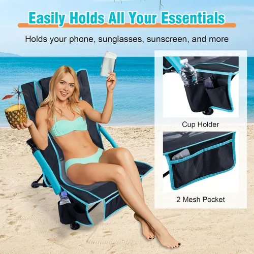 Miniatura 7 de CHANGE MOORE Silla de playa baja con bolsa enfriadora 2 en 1, 1 paquete soporta hasta 300 libras, sillas de playa plegables para adultos con soporte