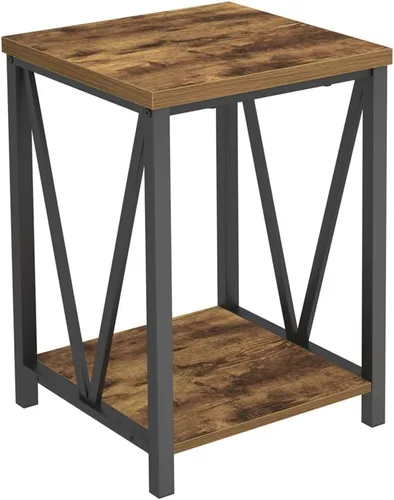 Miniatura 9 de EXCEFUR Mesa auxiliar, mesas auxiliares cuadradas para sala de estar, mesita de noche industrial de metal y madera para dormitorio, marrón rústico