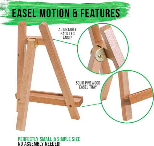 Miniatura 3 de US Art Supply - Lienzo estirado de 8 x 8 pulgadas con caballete de mesa pequeño de madera de 10.5 pulgadas (paquete de 6) para pintura y soporte