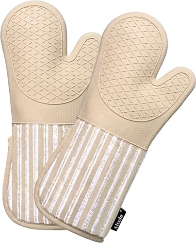 Miniatura 11 de Alselo Guantes de horno de silicona resistentes al calor 932℉ con impermeables y antideslizamiento, juego de 2 guantes de horno extra largos