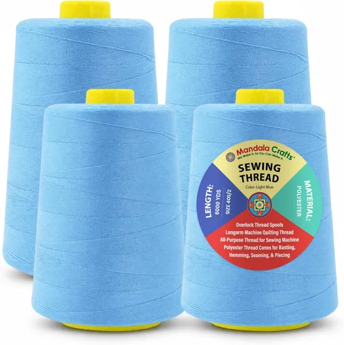 Miniatura 96 de Mandala Crafts 4 Pack of Serger Threads Cones Spools - 20S/2 24000 Yards Polyester Baby Blue Threads for Sergers Machine and Overlock Quilting
