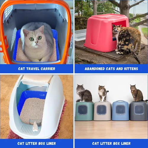 Miniatura 6 de Bokon Caja de arena desechable de 25 unidades para gatos, bandeja de arena desechable grande para viajes al hogar, cajas de arena de plástico Azul