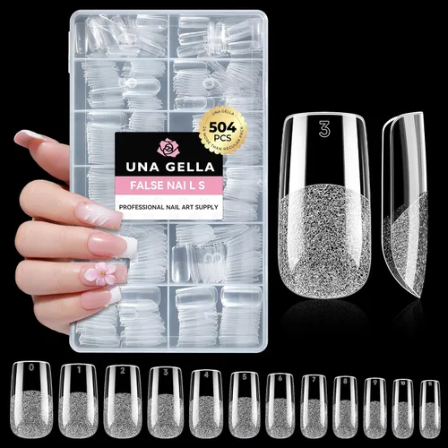 Miniatura 28 de UNA GELLA Puntas de uñas postizas extra cortas: 504 unidades de uñas cuadradas falsas preformadas XS, uñas cuadradas cortas a presión, puntas