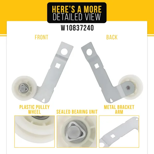 Miniatura 3 de PartsBroz W10837240 Polea tensora de secadora para Whirlpool WED8000DW4 MEDB835DW4 MEDB765FW0 WED8500DC4 MEDB855DC4 WED5600XW0 WED7500GC0 WED9050XW1