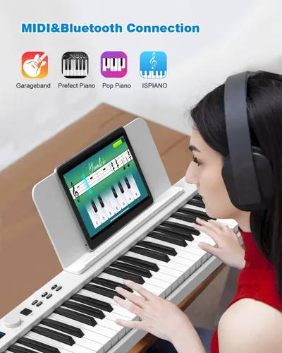 Miniatura 4 de Teclado de Piano Plegable de 88 Teclas, Teclado de Piano Portátil con Tecla Semi Ponderada Estándar, Piano Plegable Compatible con Bluetooth/MIDI