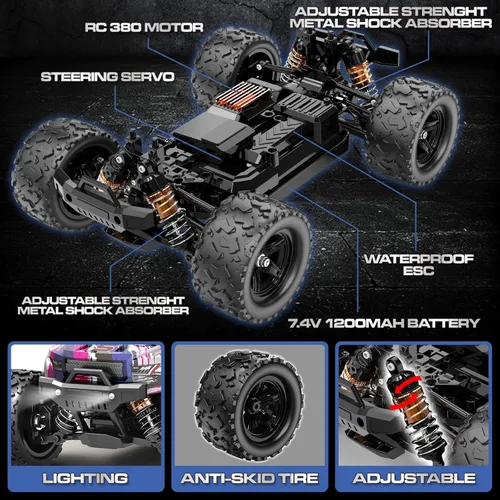 Miniatura 3 de Auto de control remoto rosa para niñas, autos a control remoto rápidos para niñas, camión monstruo a escala 1:18 con 40+ KM/H Speed 4WD Off-Road RC