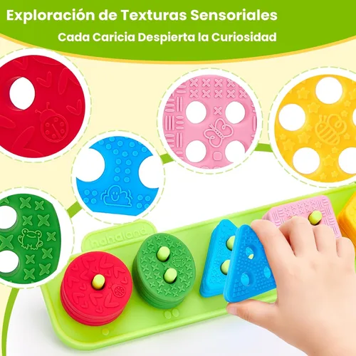 Miniatura 3 de hahaland Juguetes sensoriales Montessori para clasificar y apilar de silicona para niños de 1 a 3 años, bloques suaves texturizados para clasificar