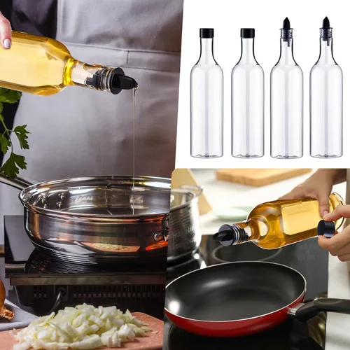 Miniatura 7 de Yinder 24 botellas de plástico de cuello largo con vertedor de 25 onzas, botellas vacías de licor de vino transparente para verter con 24 vertedores