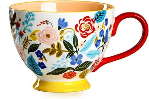 Miniatura 4 de CHOOLD Elegante taza de café grande de cerámica pintada a mano con patrón floral para té y leche, taza de cereales para cocina, cena, 15 onzas