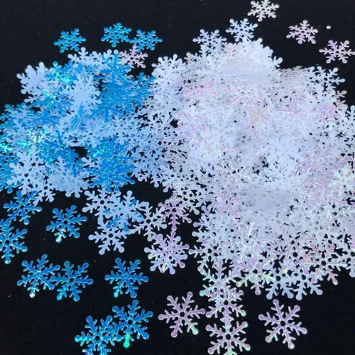 Miniatura 12 de Decoraciones de confeti de copo de nieve de Navidad, 1200 unidades, confeti morado, azul, plateado, paquete de fiesta de nieve para Navidad