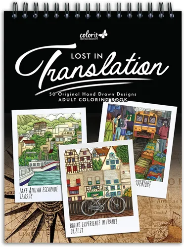 ColorIt Lost in Translation - Libro para colorear con espiral para adultos, 50 diseños de una sola cara de destinos y atracciones de viaje únicos,