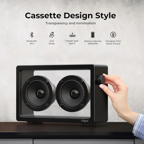 Miniatura 4 de JAYINE Altavoz Bluetooth portátil de casete, altavoces minimalistas de 16 W, Bluetooth inalámbrico potente, sonido potente HD y amplia Negro