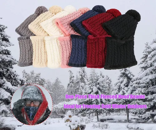 Miniatura 8 de HUAMULAN Gorro de invierno para mujer, de una pieza, con forro polar, pasamontañas, conjunto de máscara de pasamontañas, bufanda de cuello