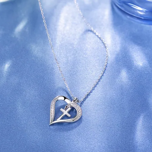 Miniatura 5 de MISSLAN Collar de cruz para mujer de plata de ley 925, collar de cruz de corazón para mujer, colgante de cadena para mujer, Plata