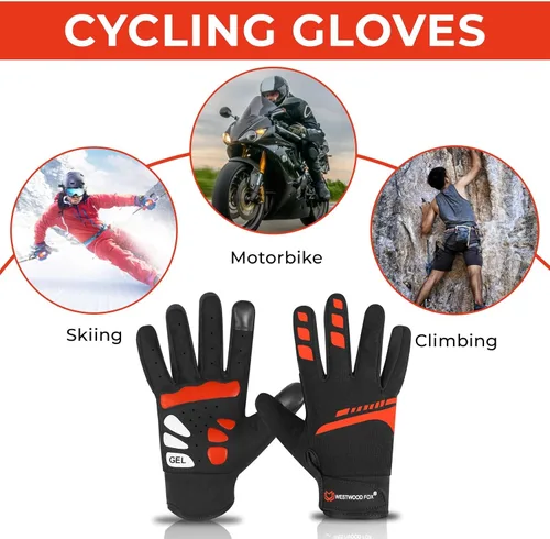 Miniatura 2 de WESTWOOD FOX Guantes de ciclismo para hombres y mujeres, dedo completo, antideslizantes, para pantalla táctil, transpirables, para ciclismo