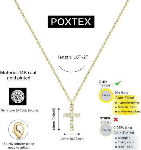 Miniatura 47 de Collar de cruz para mujeres y niñas, delicado chapado en oro de 14 quilates, gargantilla con dije de cruz que no se deslustra, impermeable, moderno