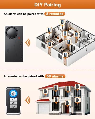 Miniatura 9 de WSDCAM Alarma de puerta cuando se abre la puerta, inalámbrica de 110 dB antirrobo con control remoto, timbres de puerta, alarmas de seguridad Negro