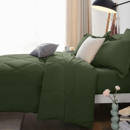 Miniatura 37 de CozyLux Juego de edredón tamaño King, color naranja quemado, toda la ropa de cama en una sola bolsa, 7 piezas: edredón, fundas de almohada