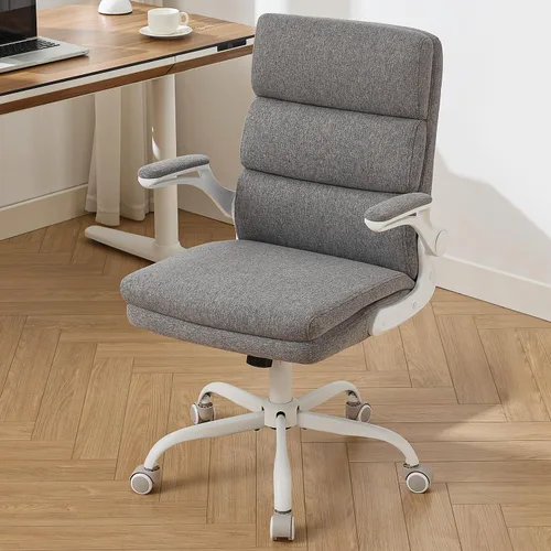Miniatura 11 de Silla de Oficina Ajustable Silla de Escritorio Respaldo Medio Ejecutiva Cómoda Cuero Sintético Ergonómico Soporte para la Espalda Silla de Blanco