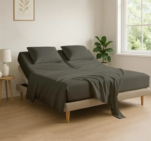 Juego de 4 sábanas de cama King con cabeza flexible Cottingon, sábanas superiores divididas de 34 pulgadas para camas ajustables Sleep Number, 100%