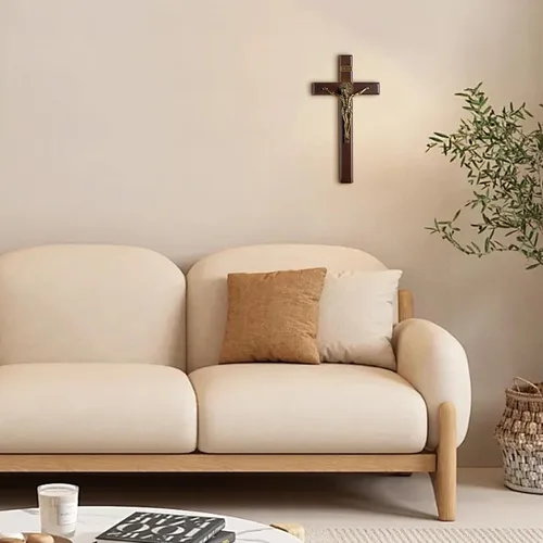 Miniatura 4 de KUXBET Cruz de Crucifijo de Madera con Soporte Desmontable de 10 Pulgadas, Cruz Católica de Jesús Cristo de Madera para Pared, para Decoración