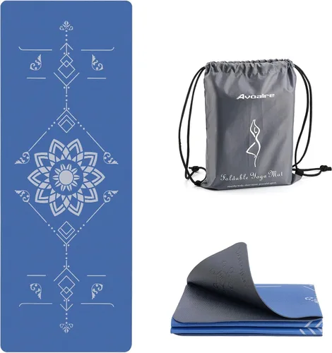 Avoalre Esterilla de yoga plegable – Tapete de ejercicio antideslizante texturizado – Tapete de yoga ligero de viaje con bolsa de transporte para