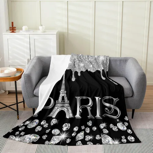 Miniatura 12 de Erosebridal Manta romántica de la Torre Eiffel de 40 x 50 pulgadas, manta romántica de vellón de la torre de París para adolescentes y adultos