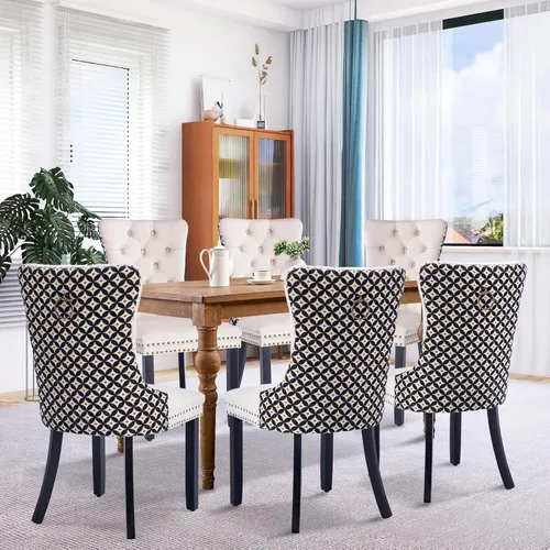 Miniatura 86 de Juego de 4 sillas de comedor de terciopelo, sillas de comedor tapizadas con ribete de cabeza de clavo y patas de madera maciza para cocina
