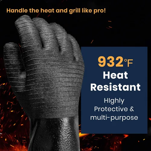 Miniatura 2 de GEEKHOM Guantes resistentes al calor de 14 pulgadas 932°F para asar a la parrilla, guantes de cocina impermeables de manga larga antideslizantes