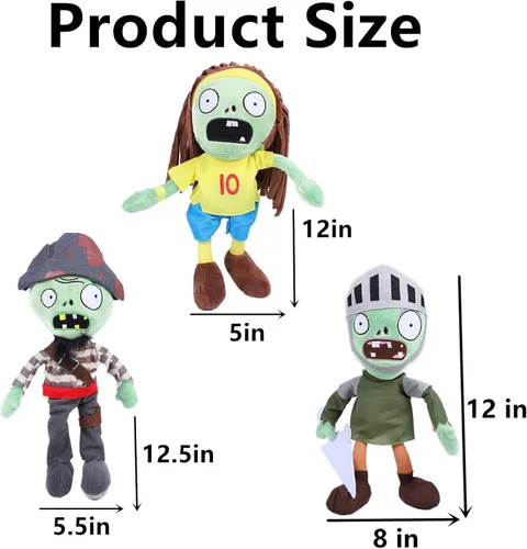 Miniatura 3 de JHESAO Juego de 3 piezas de zombis de peluche de plantas y zombis, capitán zombi, 1 2 muñecos zombies de caballero suave, muñeca de peluche PVZ