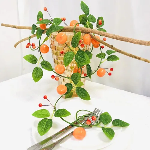 Miniatura 18 de Guirnalda de luces artificiales de frutas y mandarina, luces LED de naranjas, enredaderas colgantes, guirnalda de plantas, bayas artificiales, luz