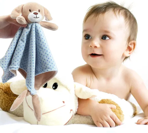 Miniatura 7 de CREVENT Manta de seguridad facial de animales de felpa suave para niños y niñas, gran regalo para cumpleaños, baby shower (perro azul + etiqueta)