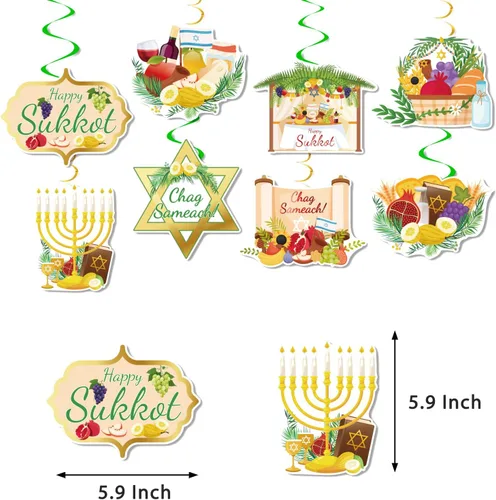 Miniatura 5 de 38 espirales colgantes de Sukkot feliz, Chag Sameach Party Foil Ceiling Swirls Streams, Happy Sukkah Sukkot Decoraciones para celebración judía